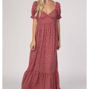Pink blush maternity floral puff sleeve maxi dress